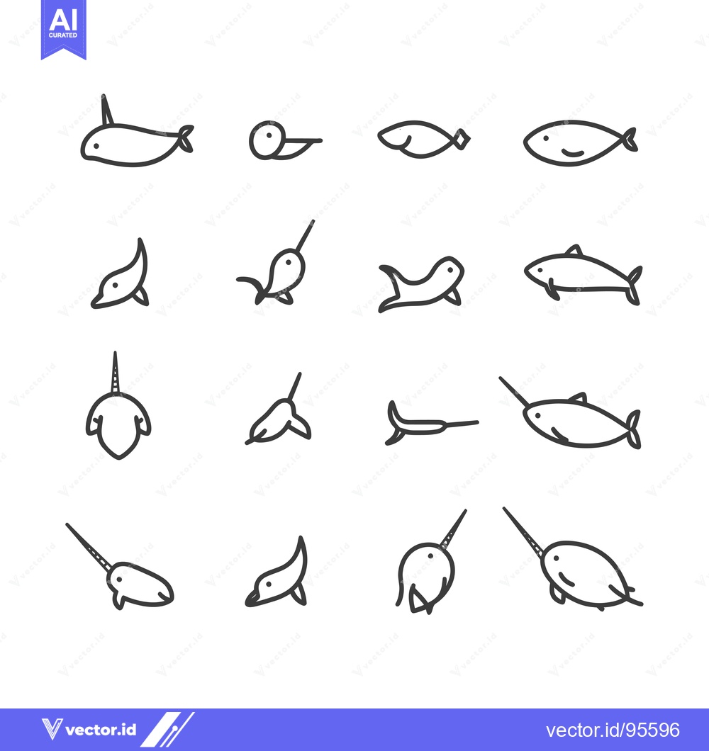 Premium Vector of Set of Line Icons Representing Various Aquatic Animals