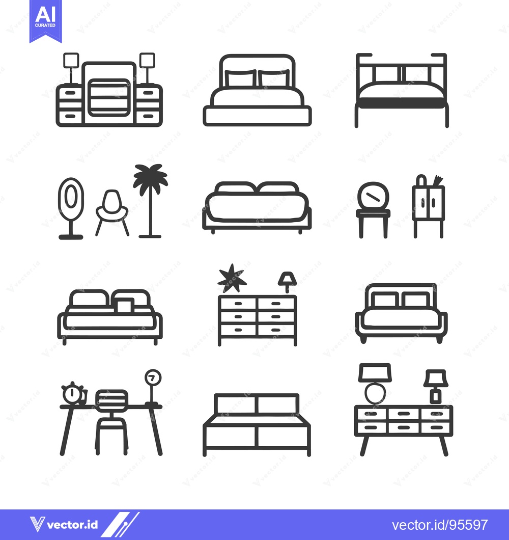 Premium Vector of Set of Line Icons Representing Various Bedroom and Home Furnishings