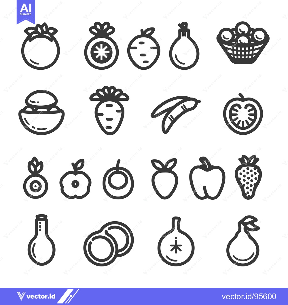 Premium Vector dari Set of Line Icons Representing Various Fruits and Vegetables