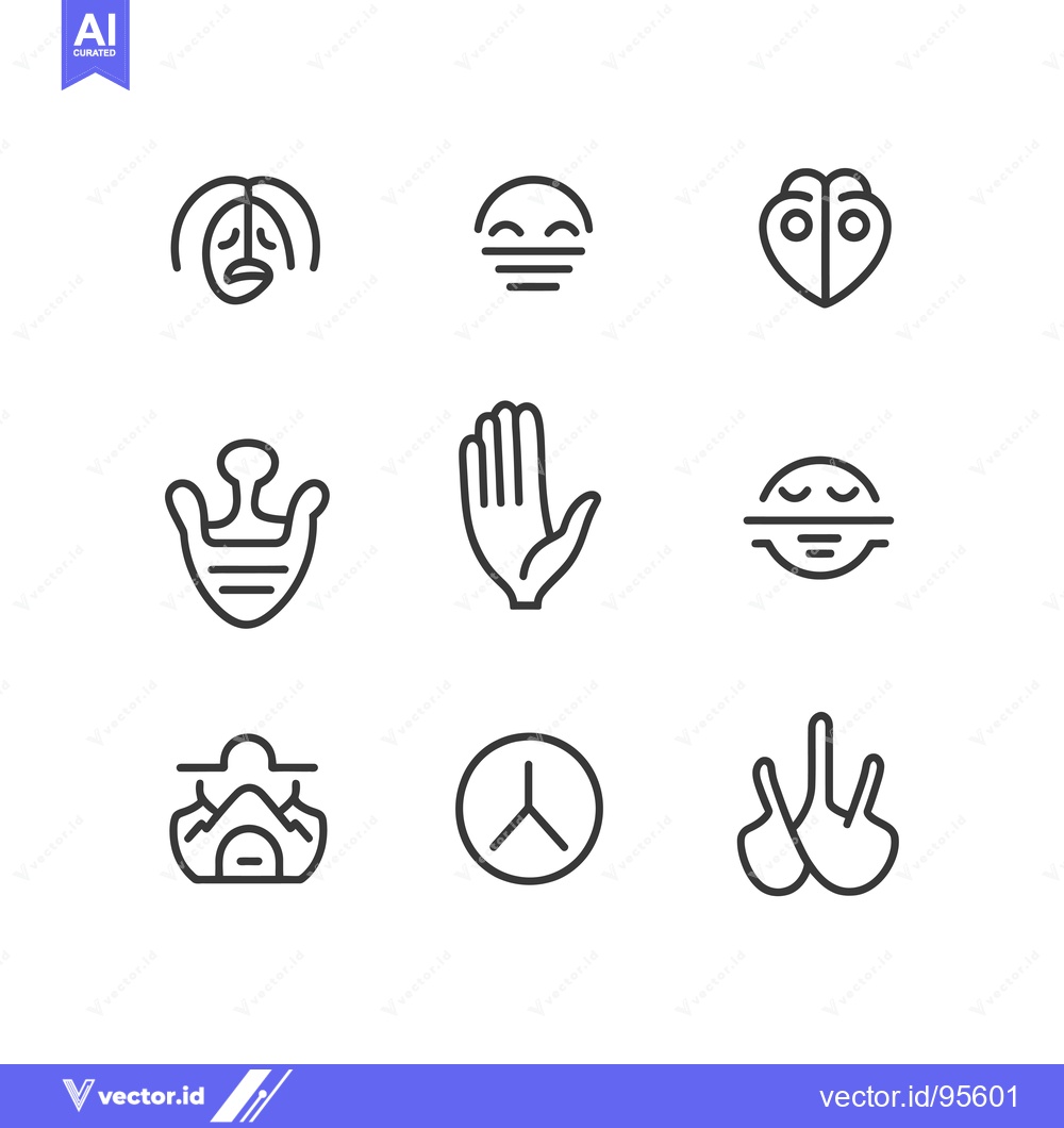 Premium Vector dari Set of line icons representing various hand gestures and facial expres