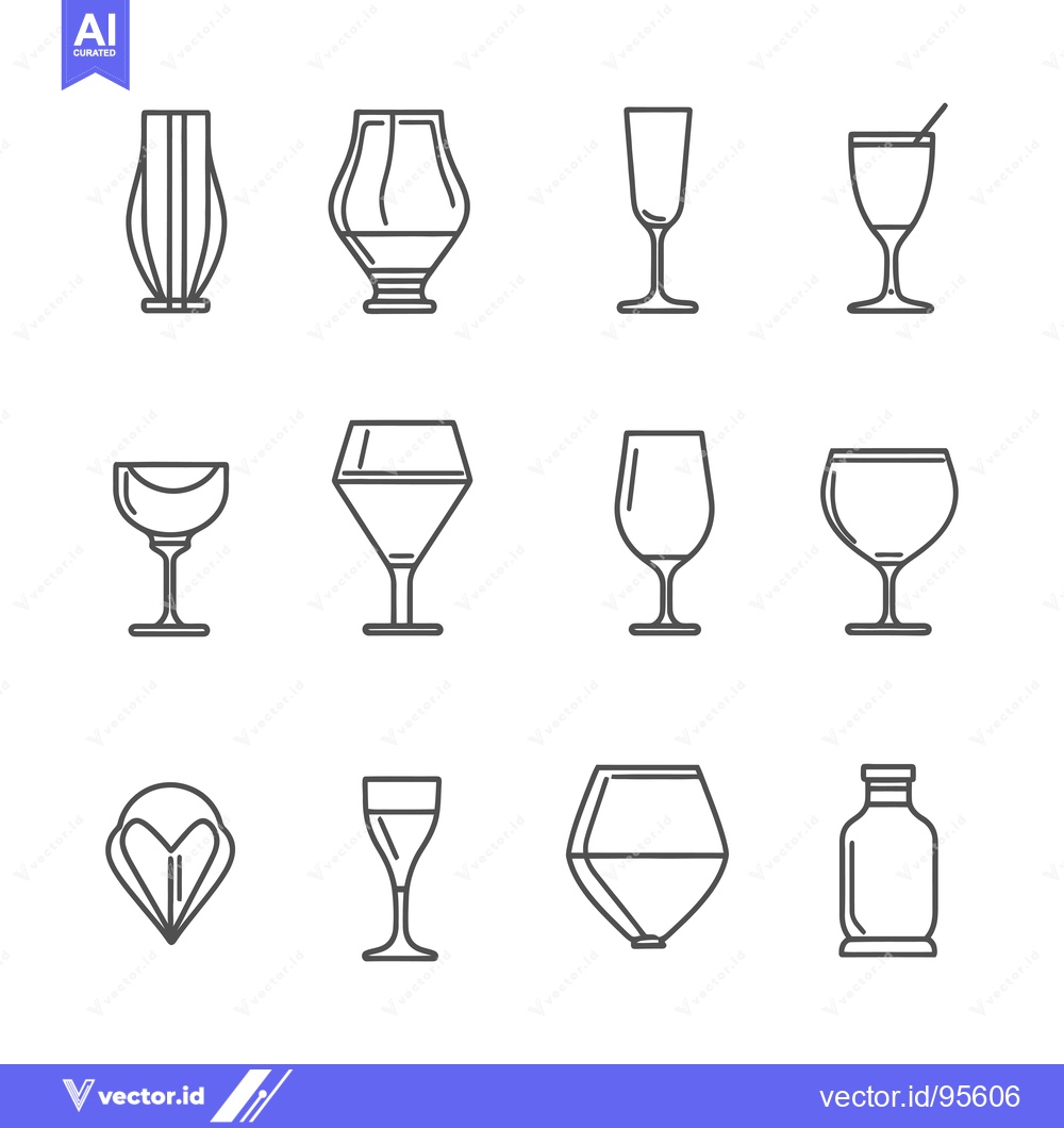 Premium Vector dari Set of Line Icons Representing Various Types of Glasses