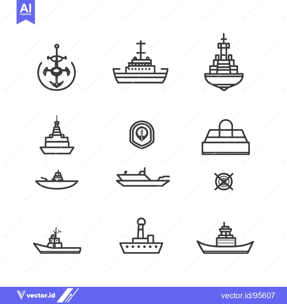 Premium Vector dari Set of Line Icons Representing Various Types of Ships and Seafaring Ob