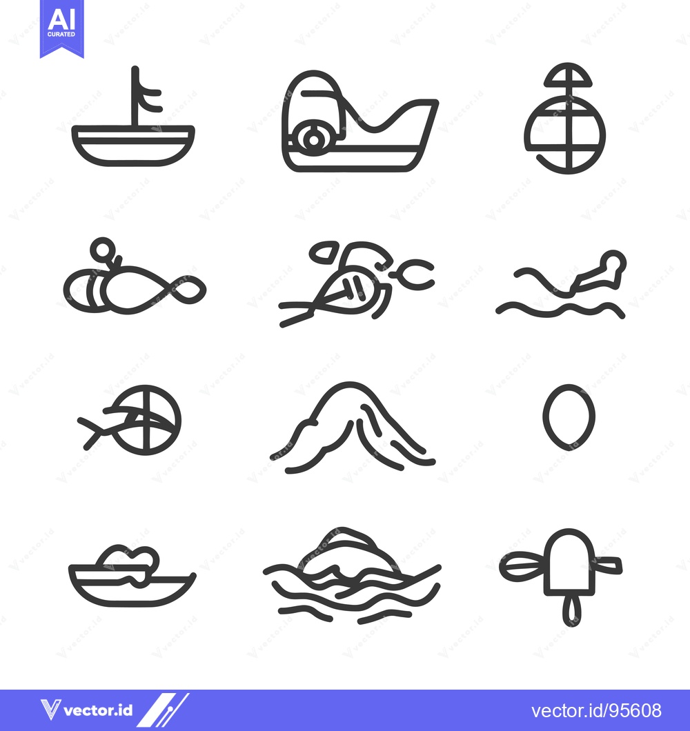 Premium Vector of Set of Line Icons Representing Water Activities and Equipment