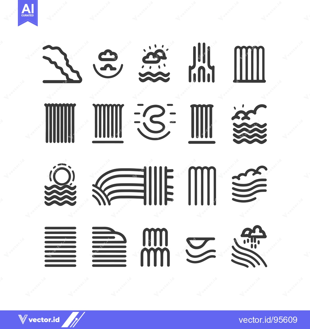 Premium Vector dari Set of Line Icons Representing Water, Clouds, and Sun