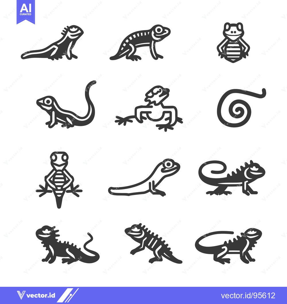 Premium Vector dari Set of Lizard and Iguana Icons in Black and White