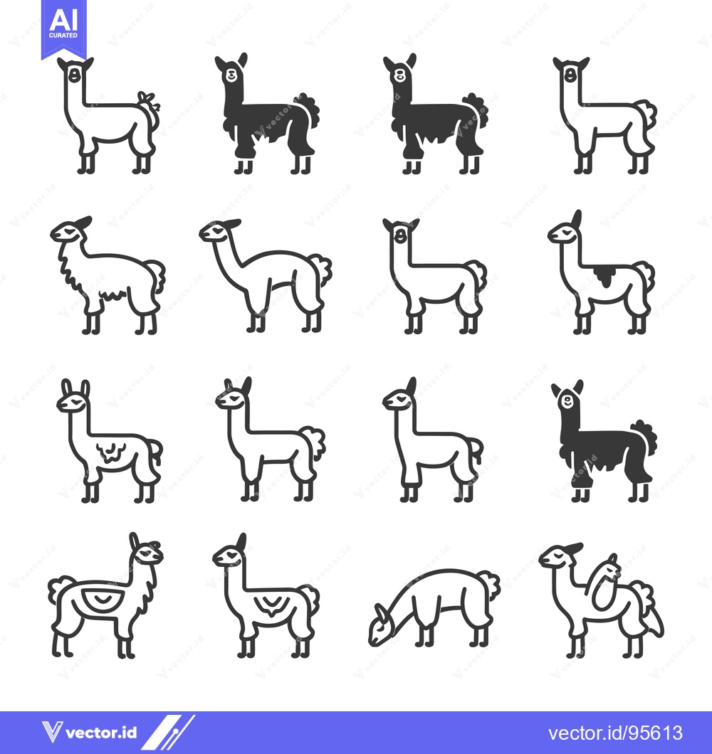 Premium Vector dari Set of llama icons in outline and solid styles