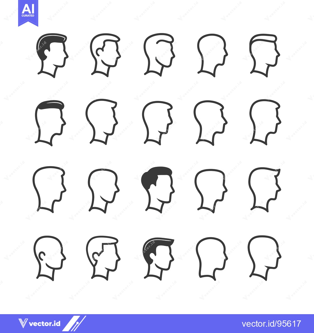 Premium Vector of Set of Male Head Silhouettes with Different Hairstyles