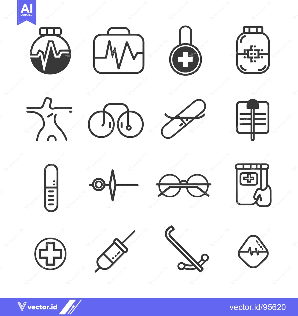 Premium Vector dari Set of Medical and Healthcare Icons in Black Line Style
