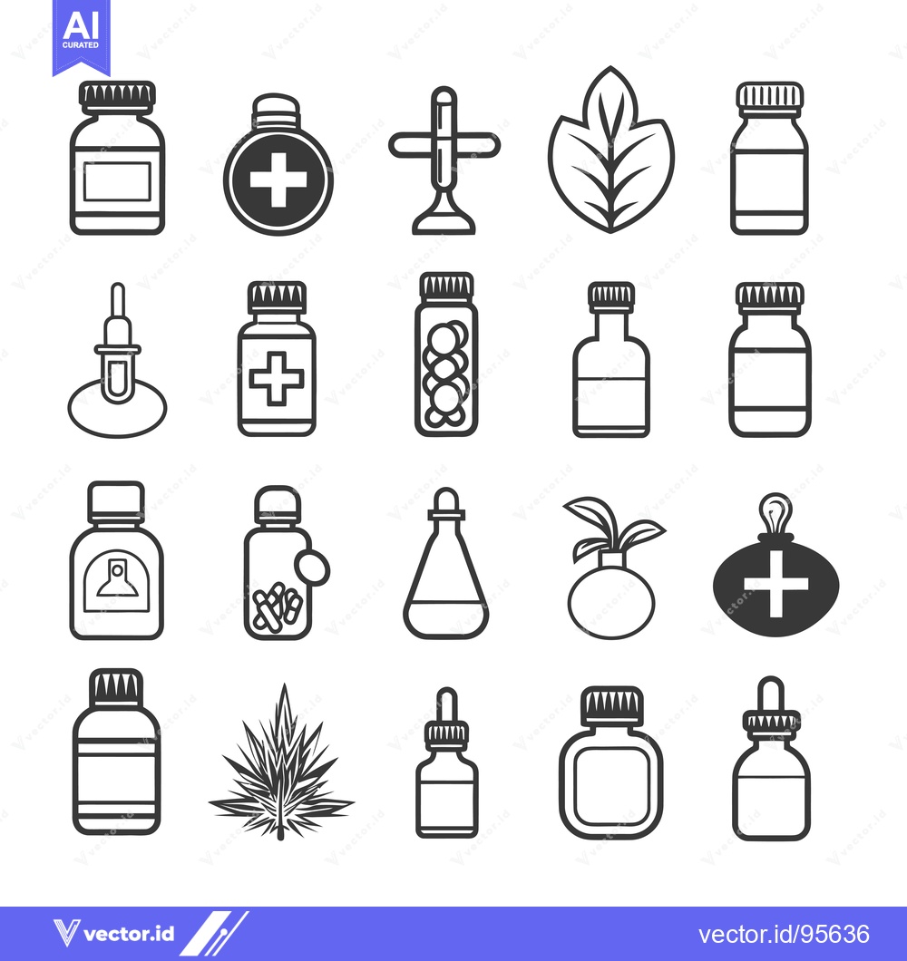 Premium Vector of Set of Medical and Herbal Bottle Icons