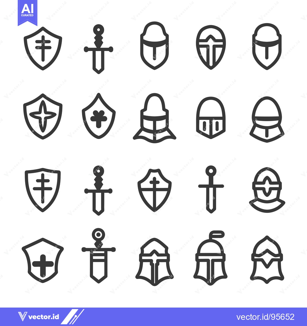 Premium Vector dari Set of Medieval Knight and Warrior Icons in Black and White