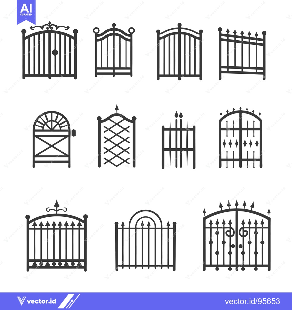 Premium Vector dari Set of Metal Gate Silhouette Icons