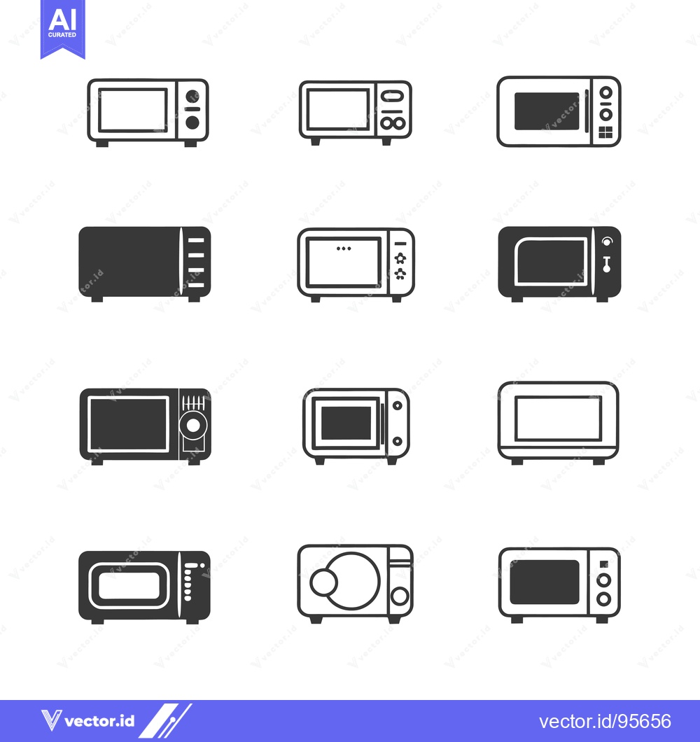 Premium Vector dari Set of Microwave Oven Icons with Different Design and Control Panel Va