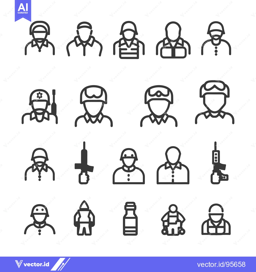 Premium Vector of Set of Military and Army Soldier Icons in Outline Style