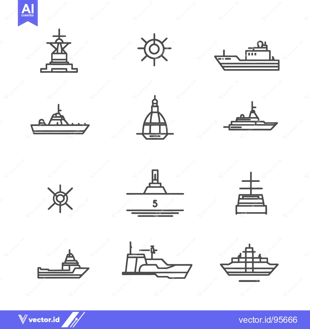 Premium Vector dari Set of Military Ships and Boats Line Icons