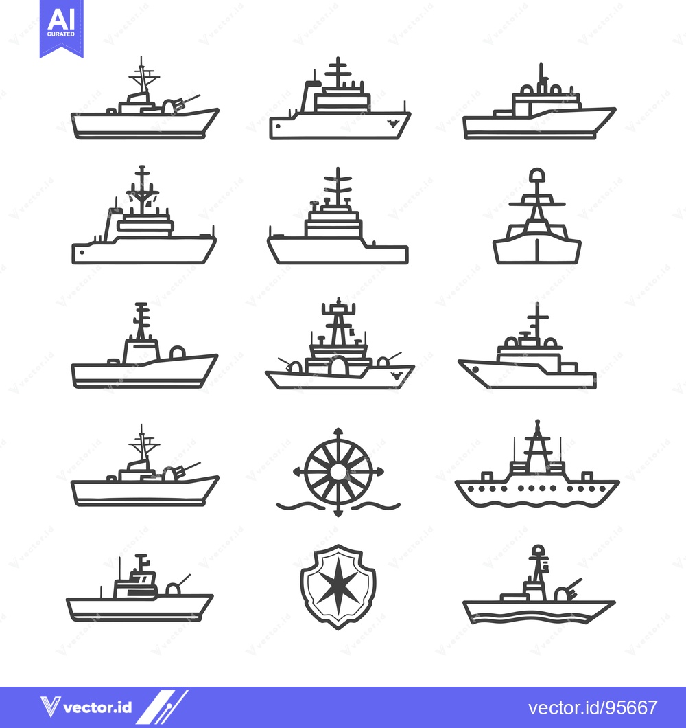 Premium Vector dari Set of Military Ships Line Icons
