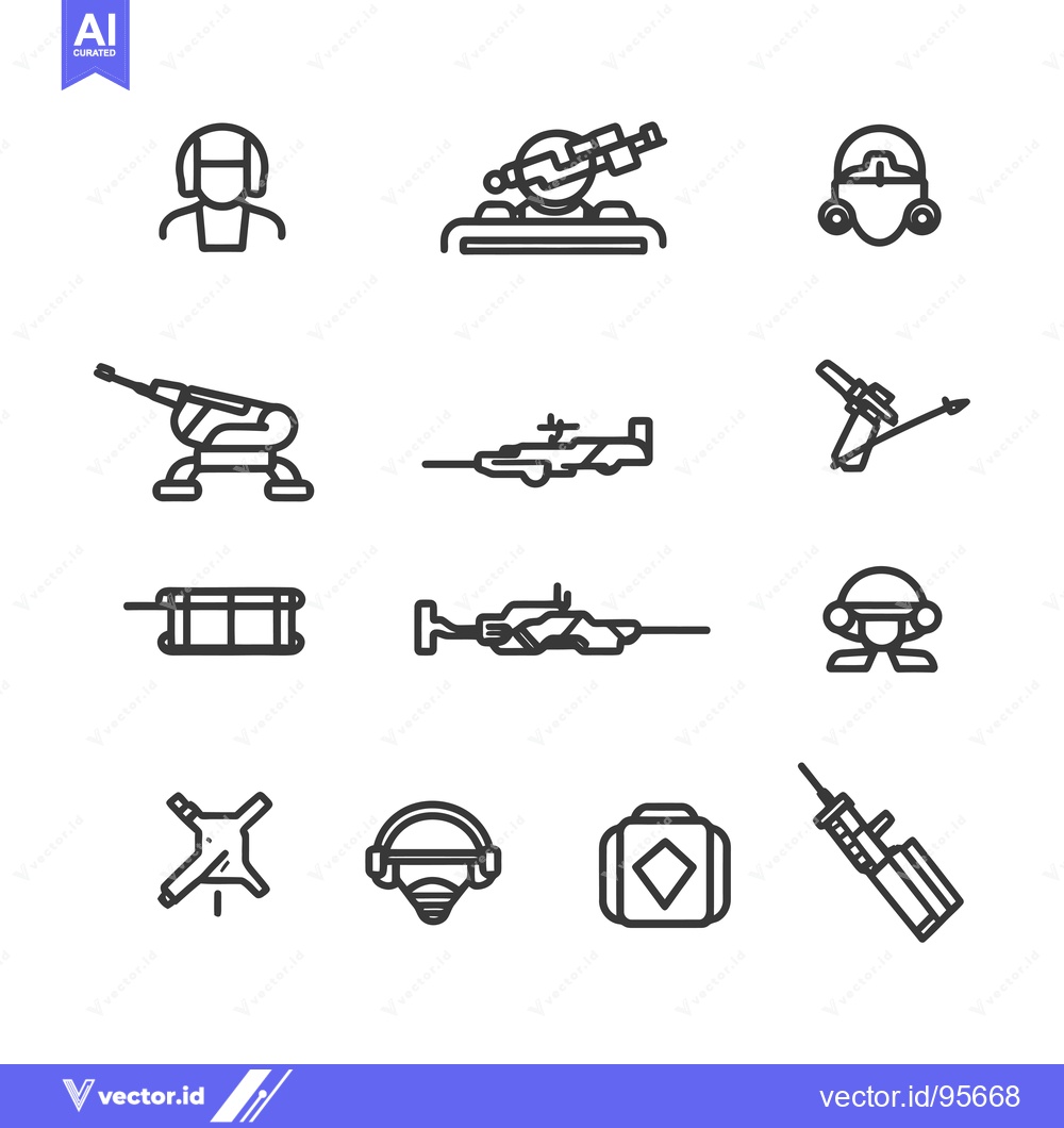 Premium Vector dari Set of Military Weapon Icons in Line Style