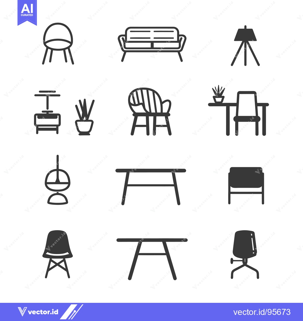 Premium Vector dari Set of  Modern Furniture Icons in Black and White