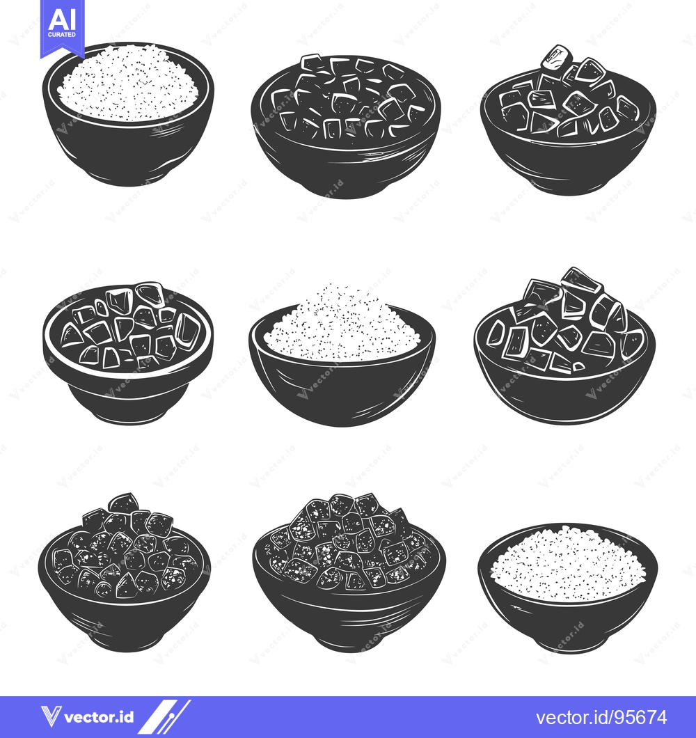 Premium Vector dari Set of monochrome illustrations of bowls filled with rice and sugar cu