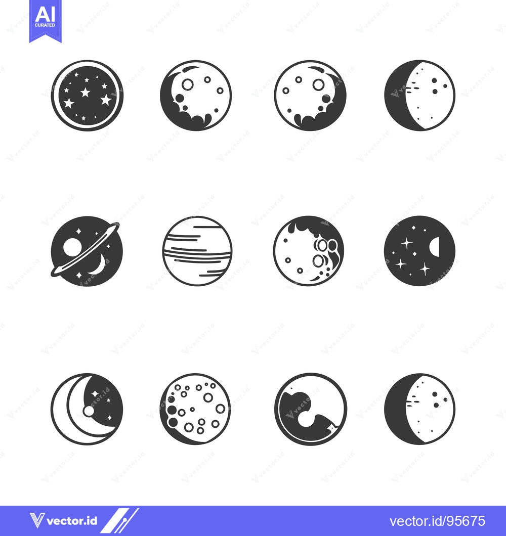 Premium Vector dari Set of Moon and Planet Icons with Stars