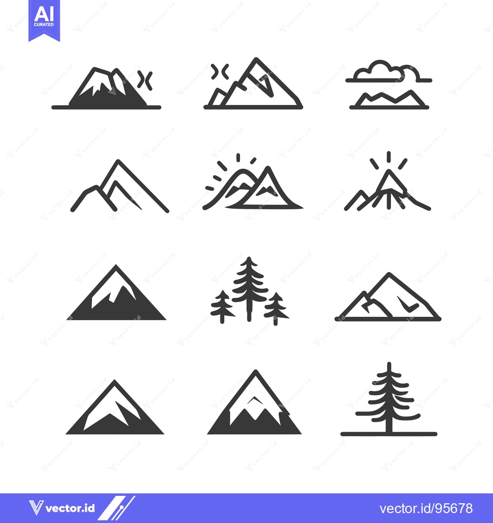 Premium Vector dari Set of Mountain and Forest Icons in Black and White
