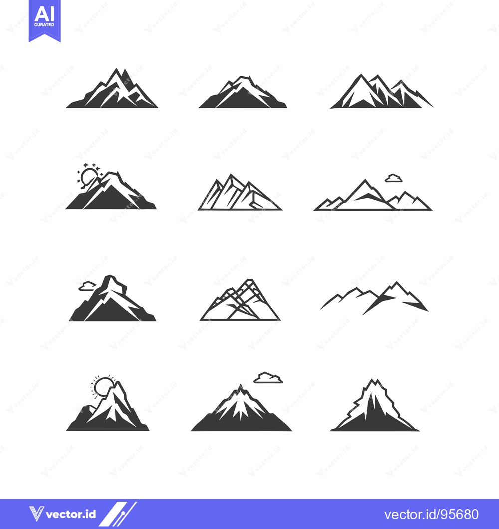 Premium Vector dari Set of Mountain Icons with Sun and Clouds
