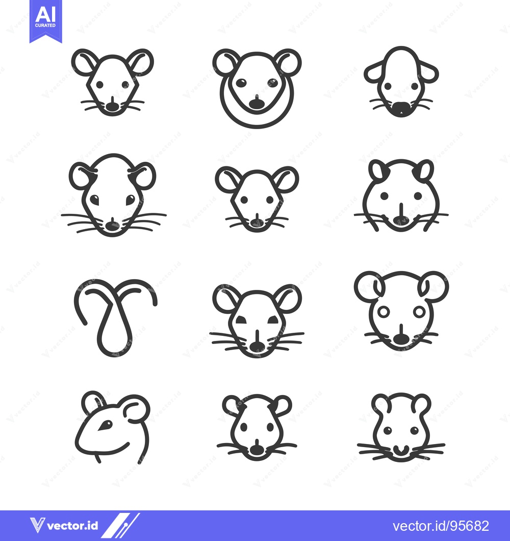 Premium Vector dari Set of Mouse Head Line Icons in Black and White