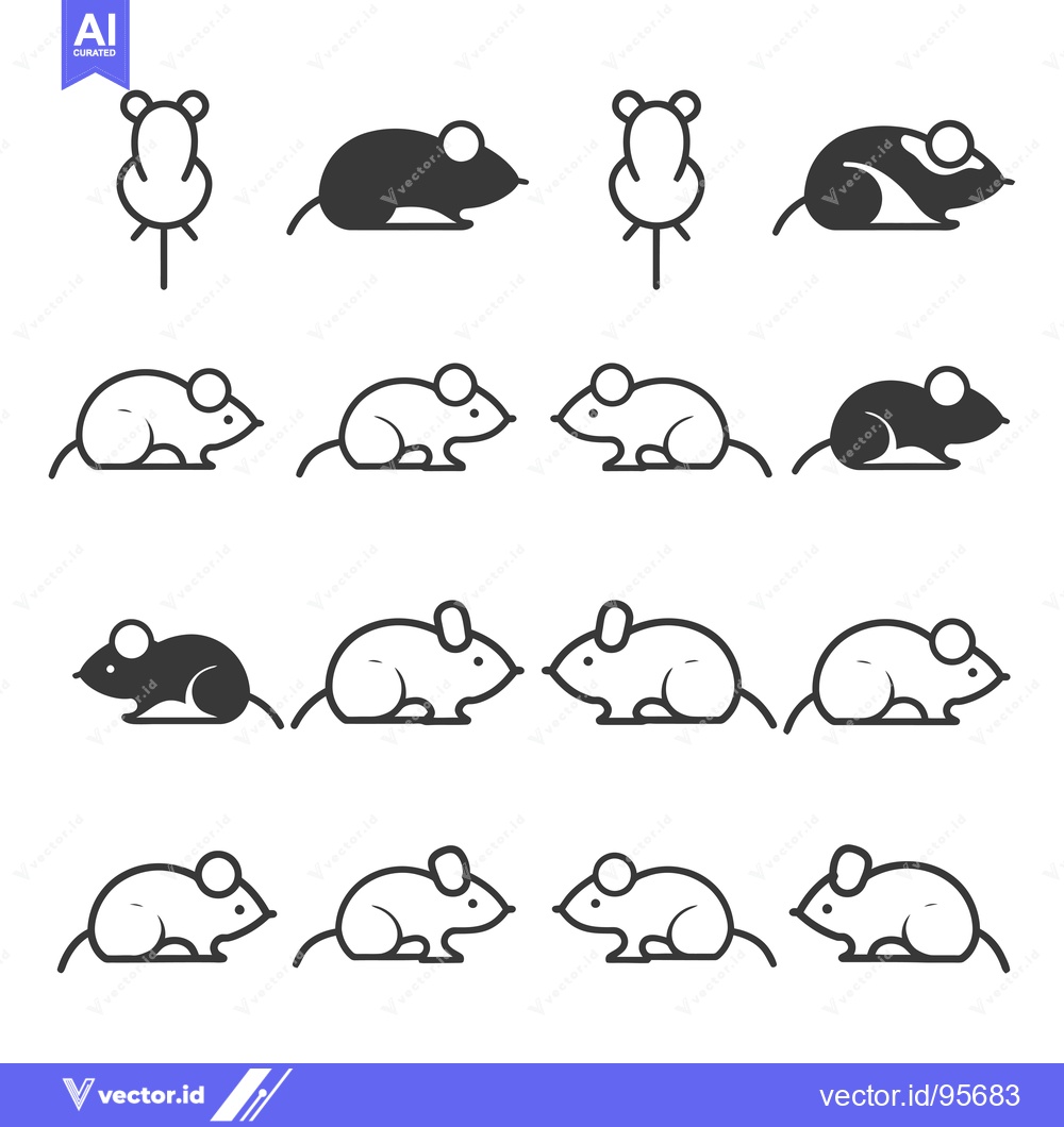 Premium Vector of Set of Mouse Icons in Black and White, Line Art and Filled Styles
