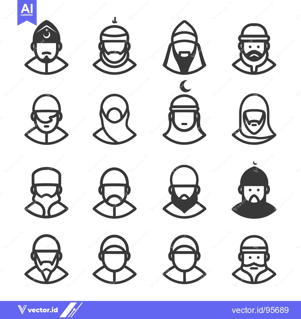 Premium Vector of Set of Muslim Male and Female Avatar Icons