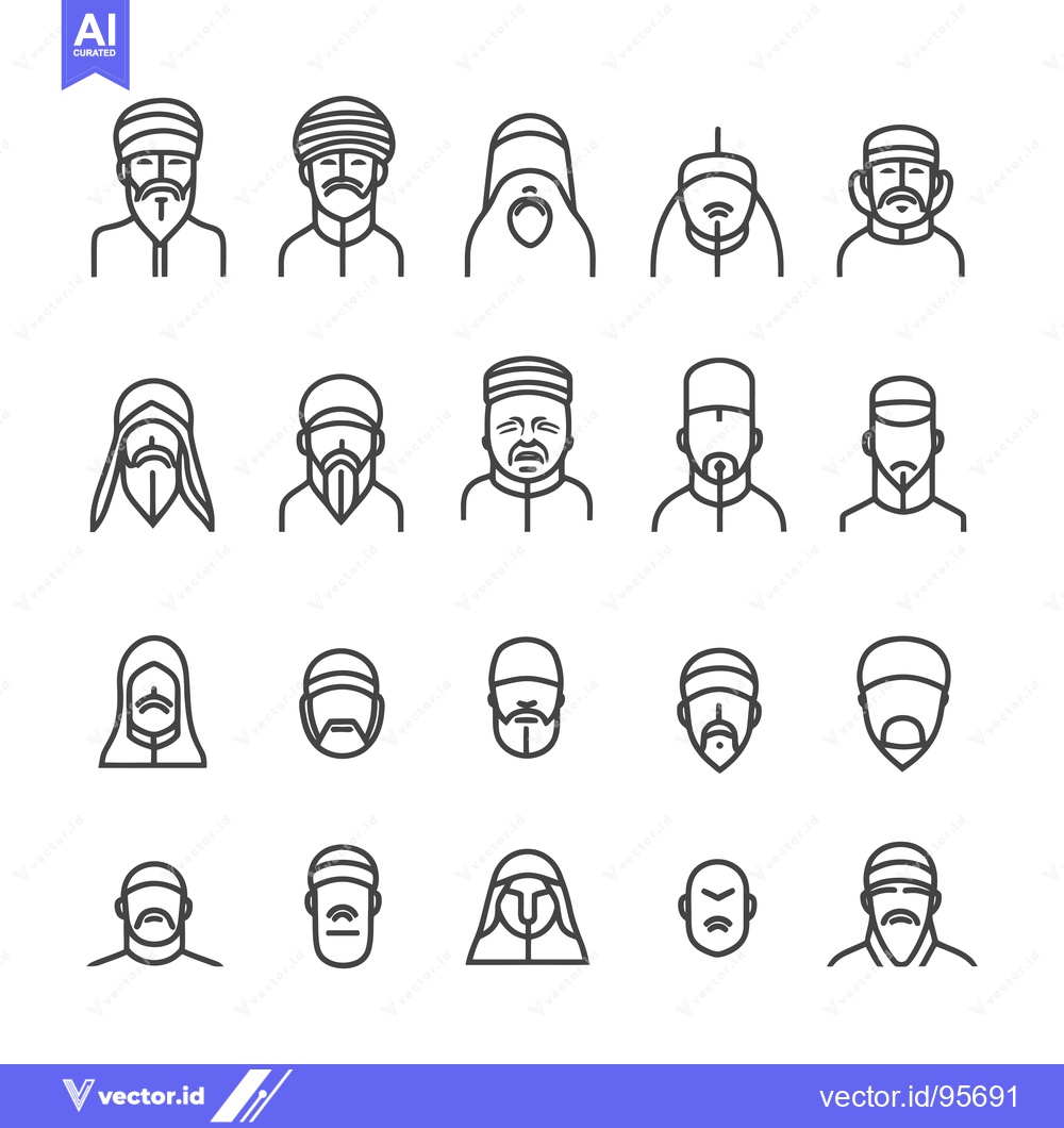 Premium Vector dari Set of Muslim Men Avatar Icons with Various Headwear and Facial Featur