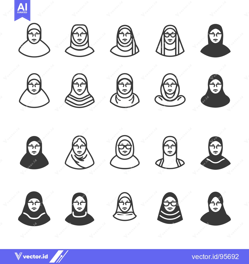 Premium Vector of Set of Muslim Women Wearing Hijabs with Different Styles