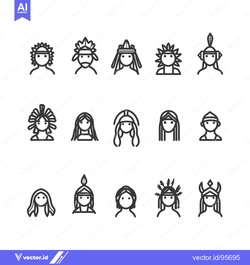 Premium Vector dari Set of Native American Headdress Icons in Line Style