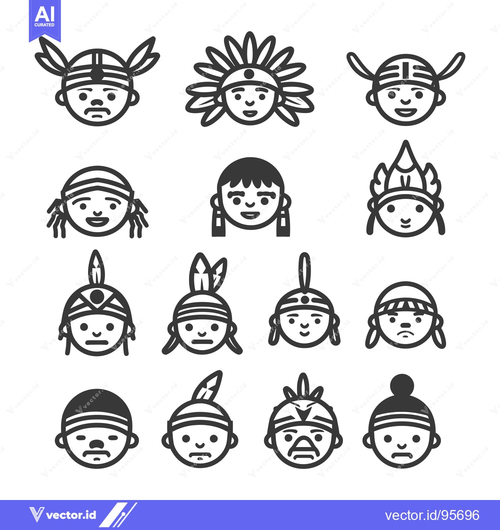 Premium Vector dari Set of Native American Head Icons in Different Headwear