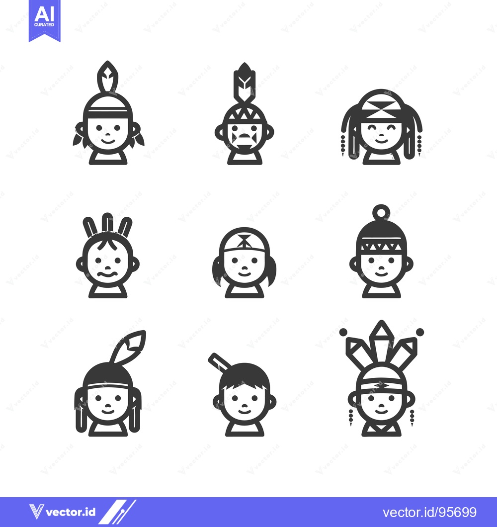 Premium Vector dari Set of Native American Indigenous Peoples Head Icons