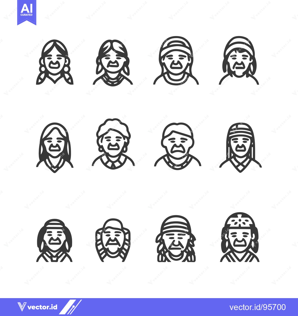 Premium Vector of Set of Native American Male and Female Icons