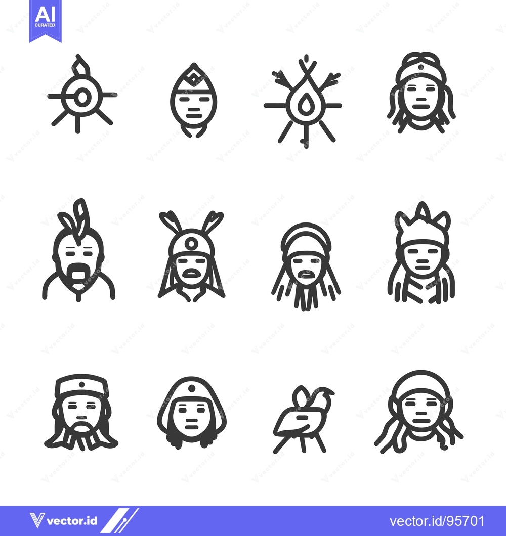 Premium Vector dari Set of  Native American Traditional Symbols and Headwear