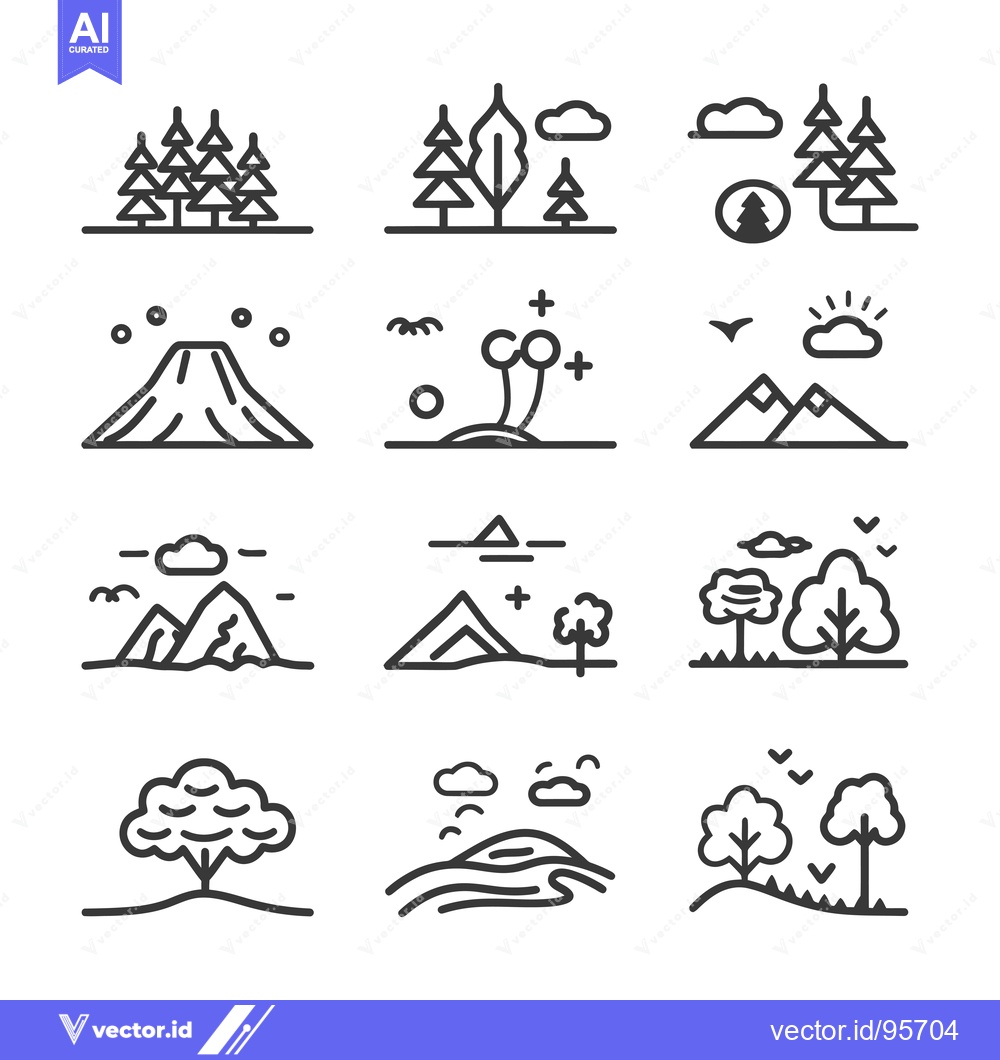 Premium Vector of Set of Nature Landscape Line Icons