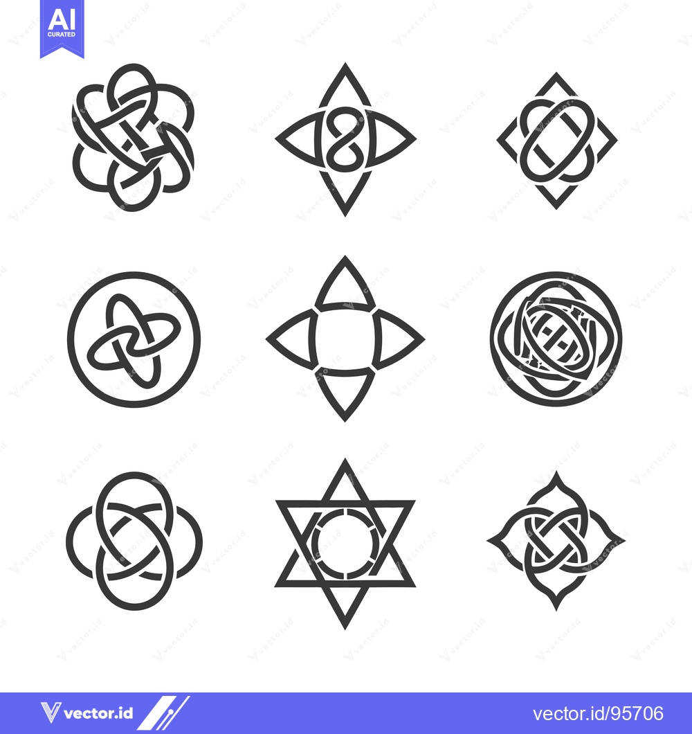 Premium Vector dari Set of Nine Abstract Black and White Knotted Design Elements