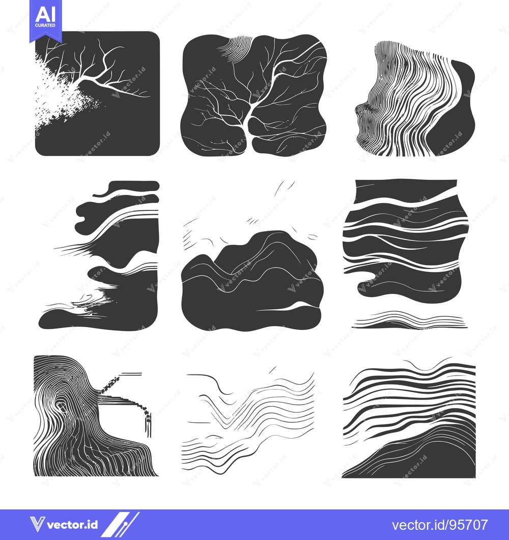Premium Vector dari Set of Nine Abstract Black and White Shapes with Curving Lines and Pat