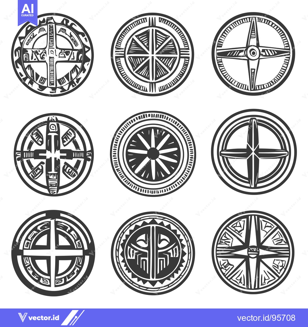 Premium Vector dari Set of Nine Abstract Circular Tribal Symbols