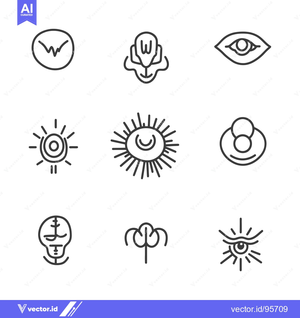 Premium Vector dari Set of nine abstract eyes and sun symbols