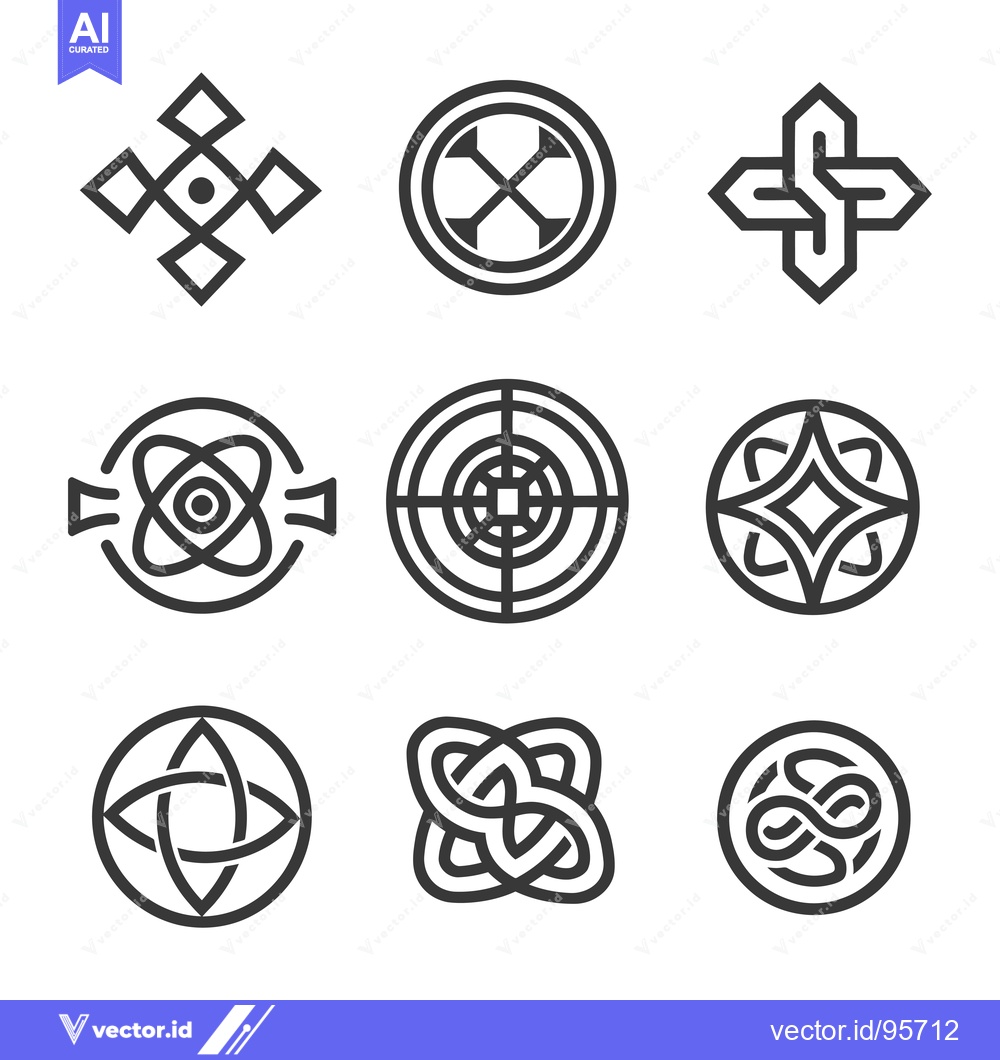 Premium Vector of Set of Nine Abstract Geometric Line Art Designs