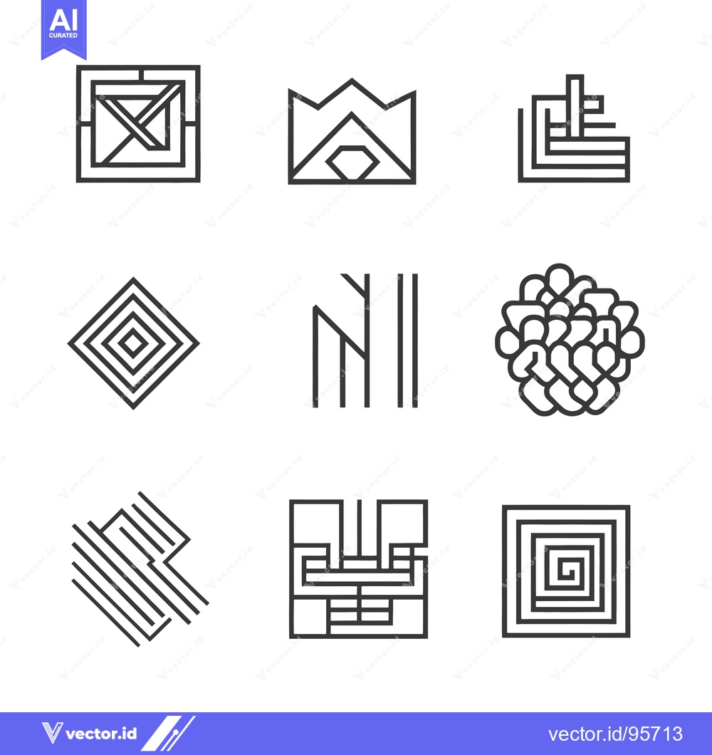 Premium Vector dari Set of Nine Abstract Geometric Line Art Logos