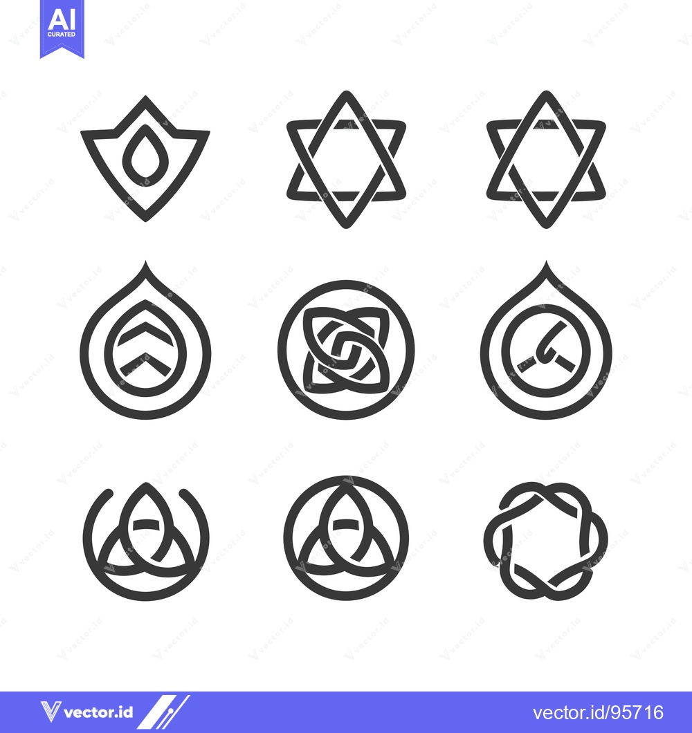 Premium Vector of Set of Nine Abstract Geometric Shapes with Drop and Star Motifs