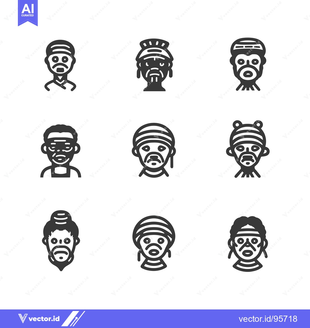 Premium Vector of Set of Nine African Traditional Masks in Black and White
