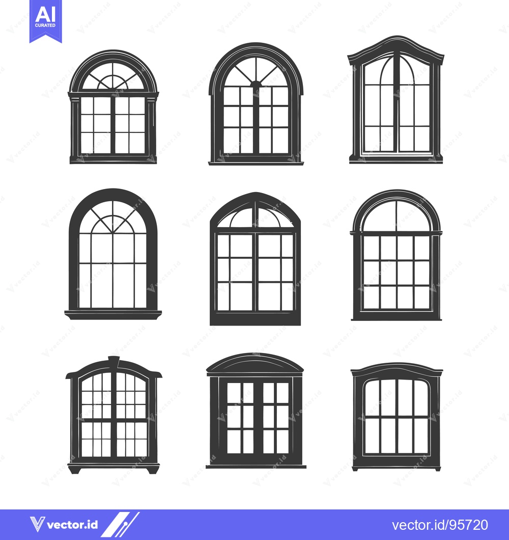 Premium Vector dari Set of nine arched and rectangular window silhouettes