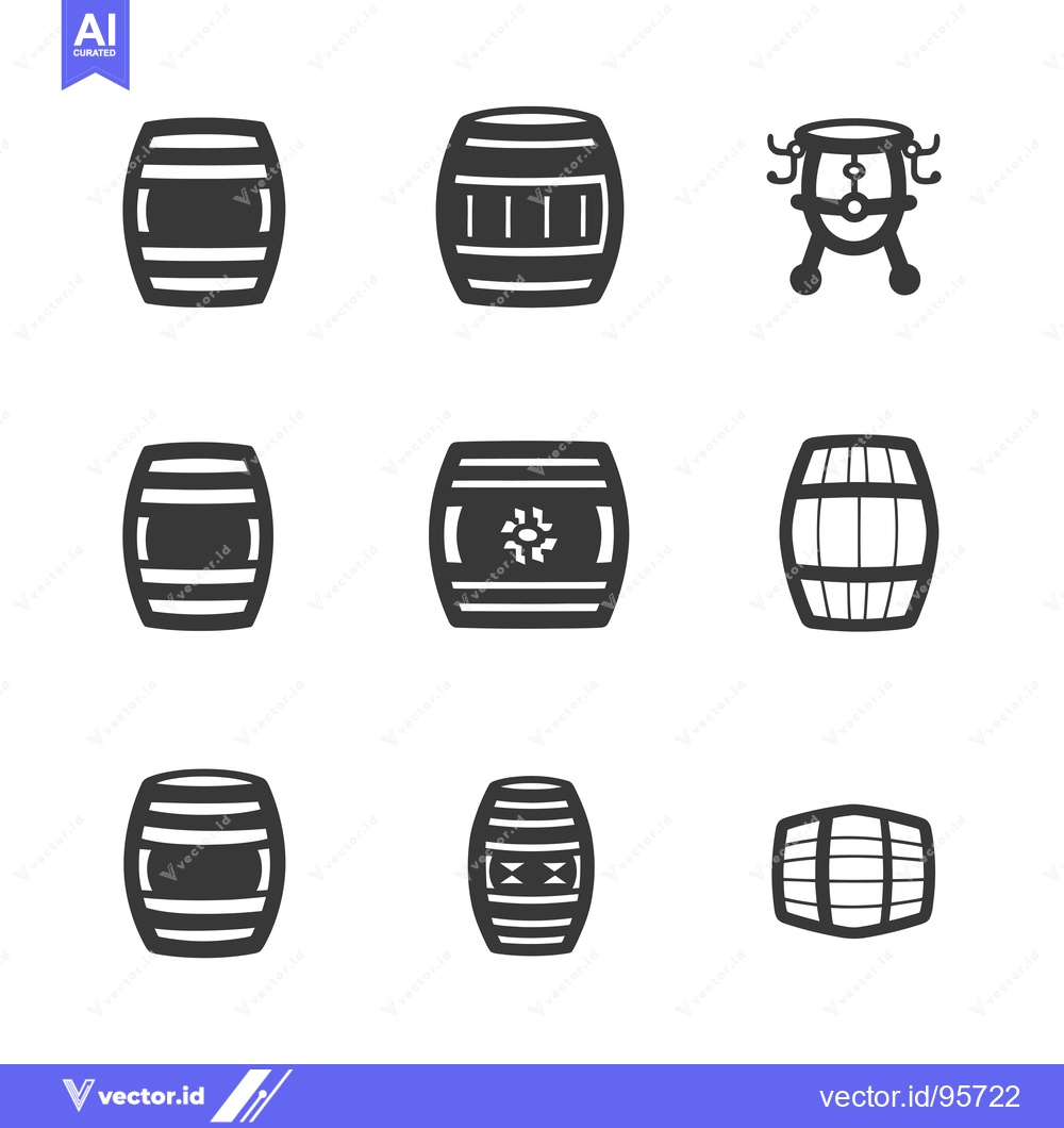 Premium Vector dari Set of nine barrel icons in black and white