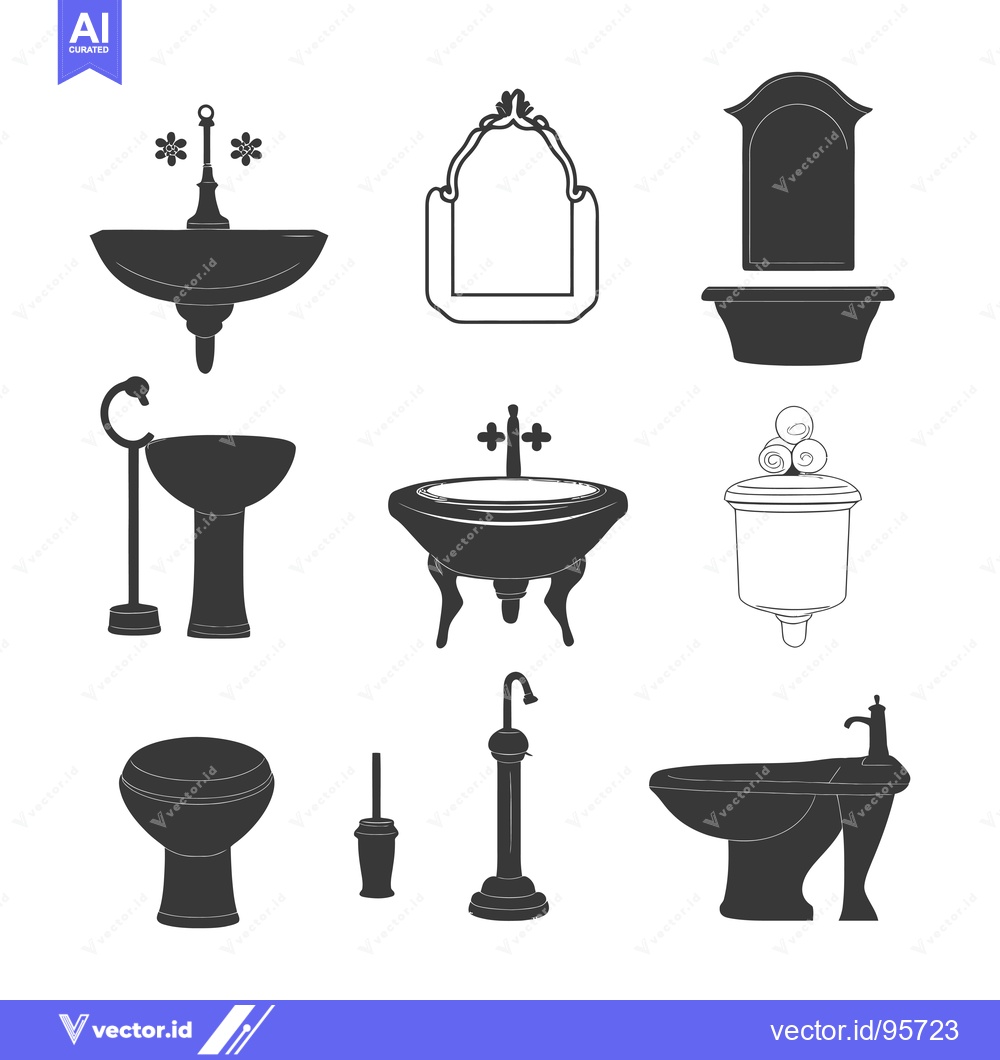 Premium Vector dari Set of nine bathroom fixtures in black silhouette