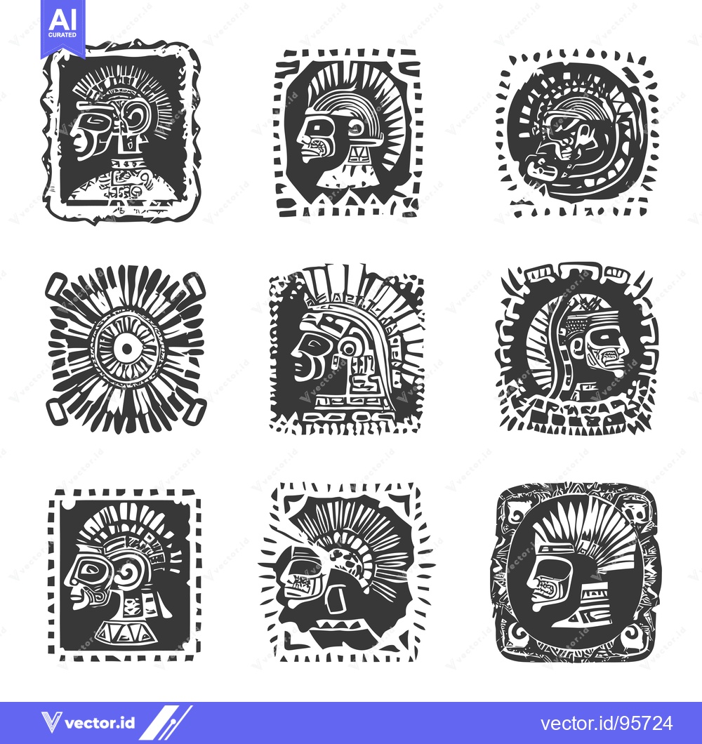 Premium Vector dari Set of Nine Black and White Ancient Warrior Head Designs