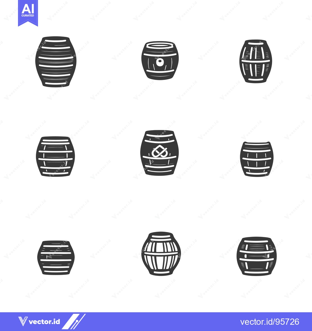 Premium Vector dari Set of nine black and white barrel icons