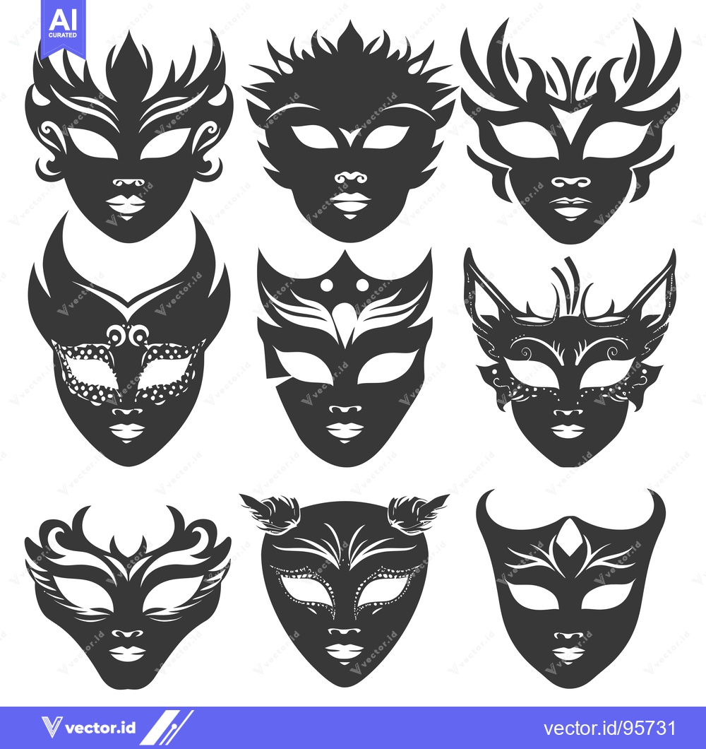 Premium Vector dari Set of Nine Black and White Carnival Masks